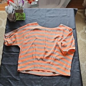 BCBGMaxAzria Orange and Light Gray Striped Boxy Tee
